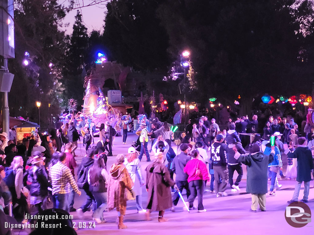 There was a nearly 10 minute delay in the parade. During that time the dancers kept going but were backed up to allow for the parade crossing to open.