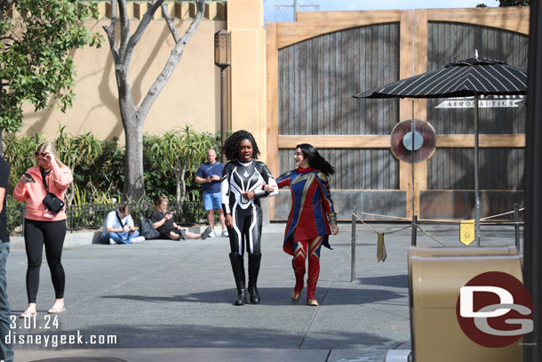 Two of Three Marvels out for a stroll in Avengers Campus