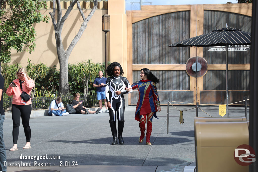 Two of Three Marvels out for a stroll in Avengers Campus