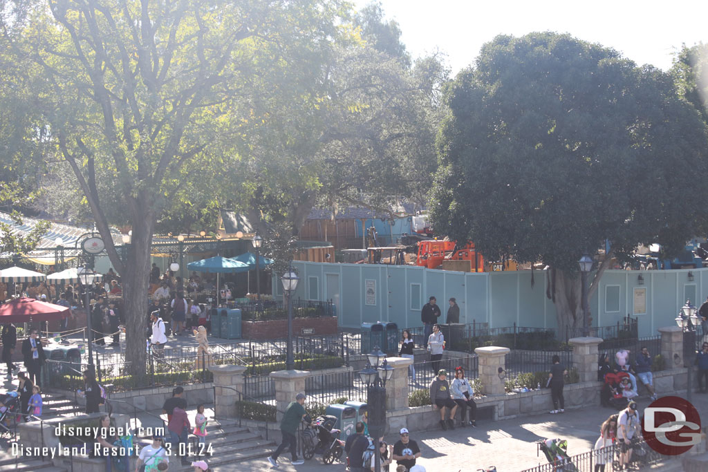 The Haunted Mansion renovation walls come all the way to Tianas Palace and now out through most of the walkway and all the way to Tiana