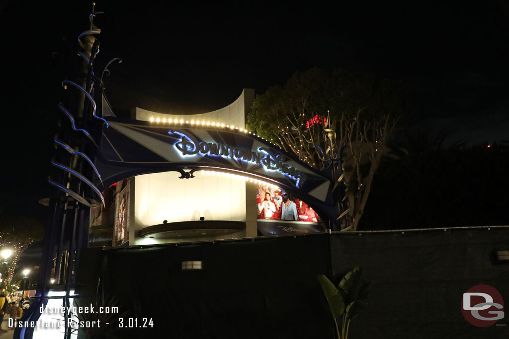 Fences are still up around the Downtown Disney sign and in front of Star Wars Trading post as the concrete work continues