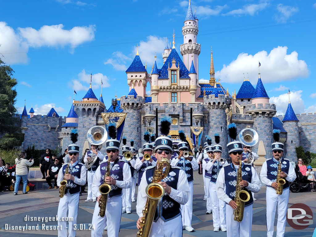 The Disneyland Band performing at Sleeping Beauty Castle
