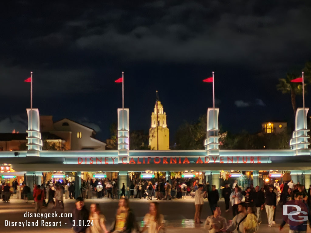 Disney California Adventure entrance this evening