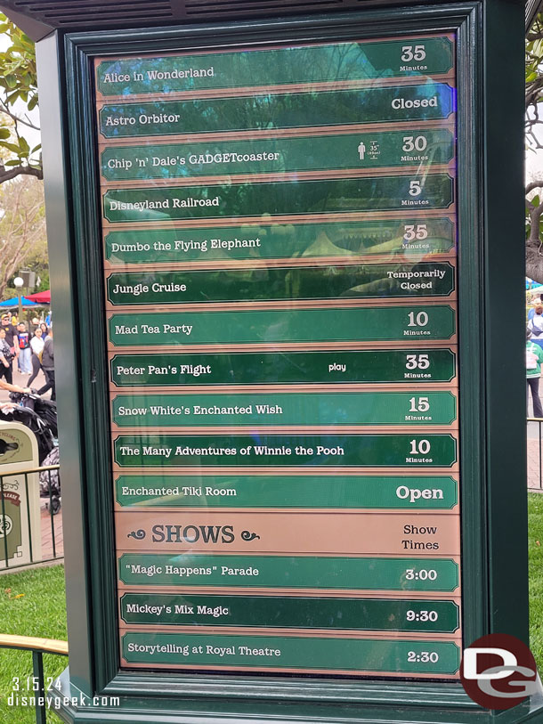 1:16pm - Disneyland wait times