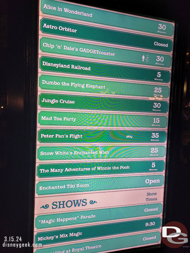 7:43pm - Disneyland wait times