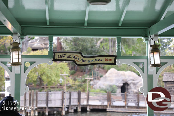 I missed the boat.. app said the Mark Twain closed at 5:00pm.  I arrived at 4:41pm and the boat was gone and the sign and cast member confirmed the last one was at 4:30pm.  Oops.   Also funny the app said a 10 min wait at the time...