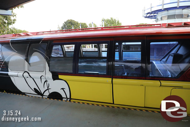 Monorail Red showed up about 5 minutes later, but was empty and at first they did not open the doors. After some discussion they did and we boarded.