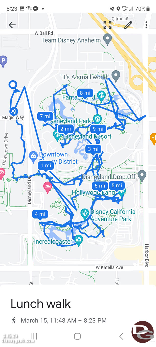 My path today at Disneyland.