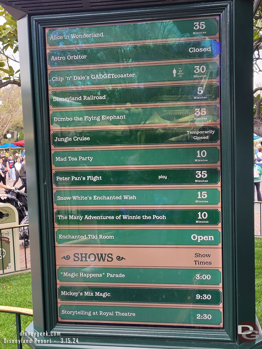 1:16pm - Disneyland wait times