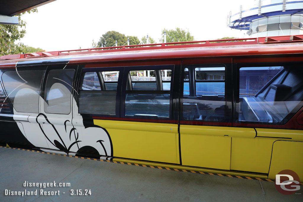 Monorail Red showed up about 5 minutes later, but was empty and at first they did not open the doors. After some discussion they did and we boarded.