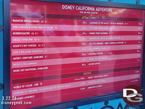 5:41pm - Disney California Adventure wait times