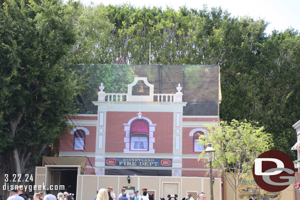 City Hall and the Fire Station scrims are back up and the renovation work continues