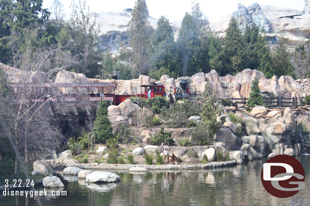 The Disneyland Railroad came to a quick stop and a conductor walked back a car or so then re-boarded and they set off again.