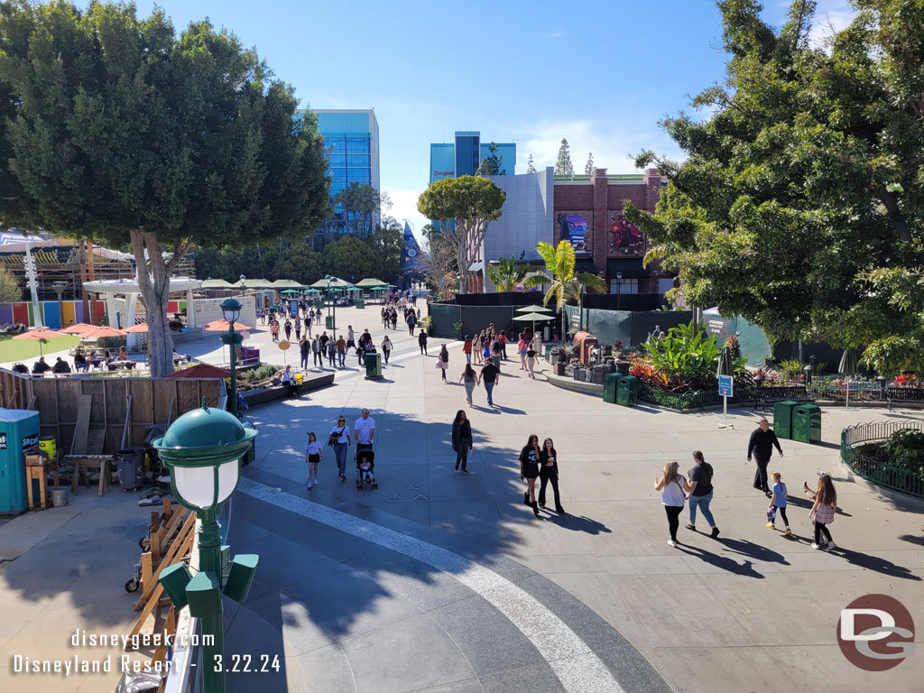 Concrete work continues in front of the Star Wars Trading post