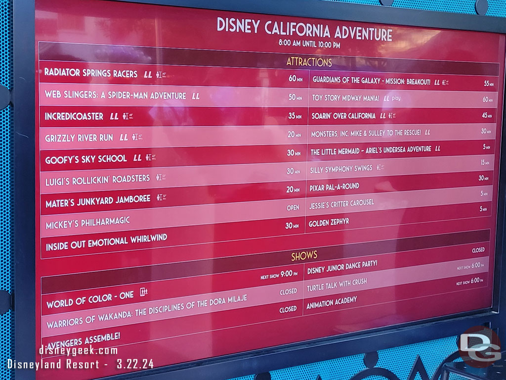 5:41pm - Disney California Adventure wait times