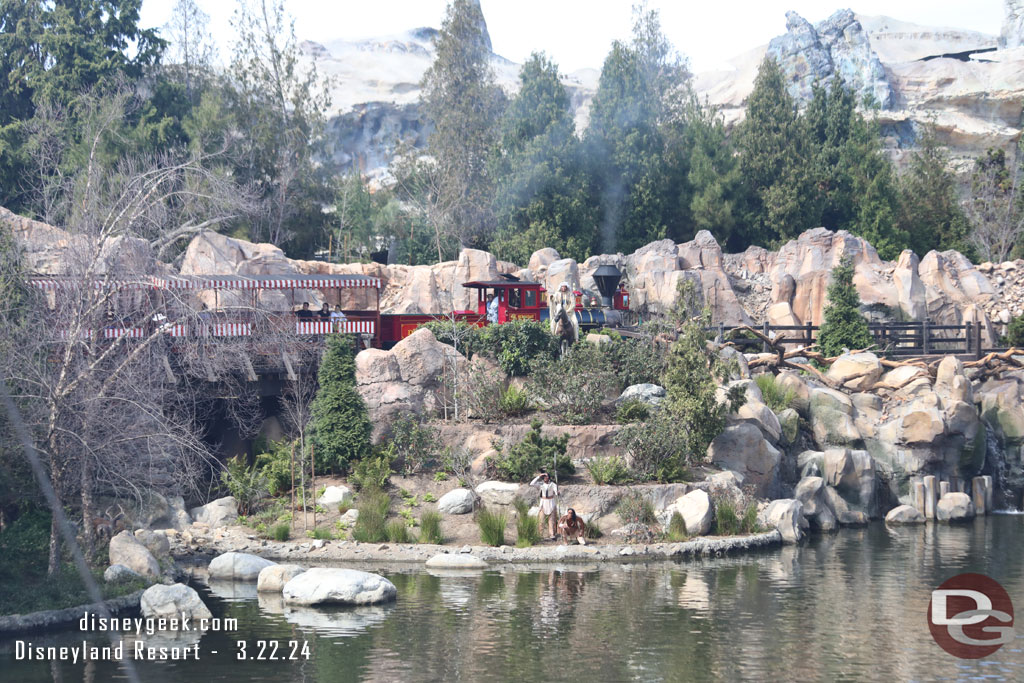 The Disneyland Railroad came to a quick stop and a conductor walked back a car or so then re-boarded and they set off again.