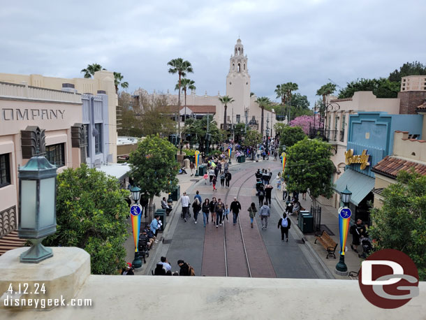 Cruising over Buena Vista Street aboard the Disneyland Monorail