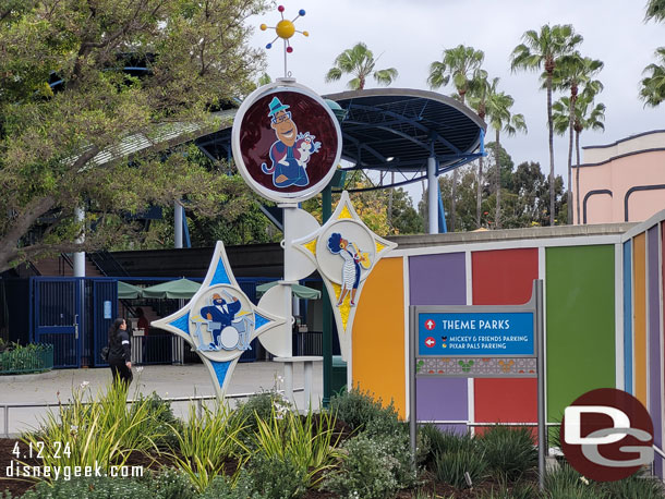 The backside of the Pixar Fest decoration features the same characters.  The sign from this angle.