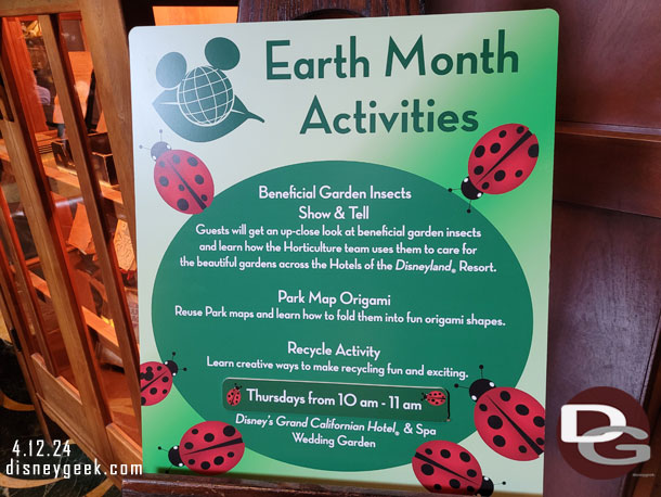 Earth Month activities every Thursday morning at the Grand Californian Hotel.