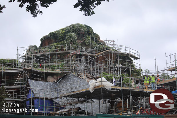 Scaffolding is slowly being removed as they work their way down the mountain.  Also some trees have started to take shape in the foreground.