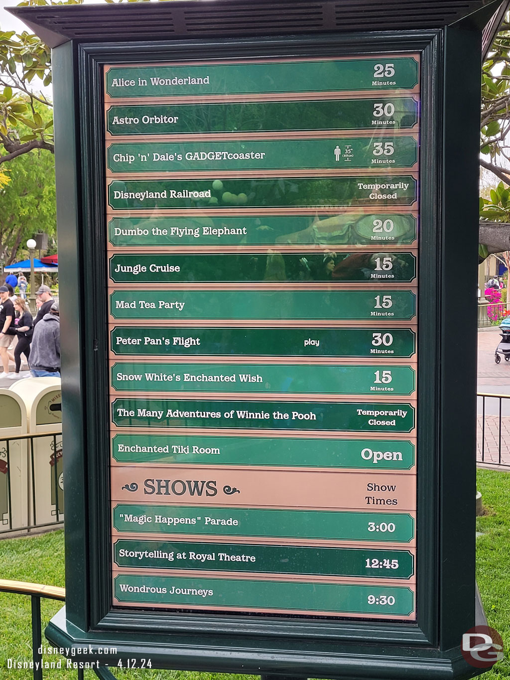 12:45 - Disneyland wait times