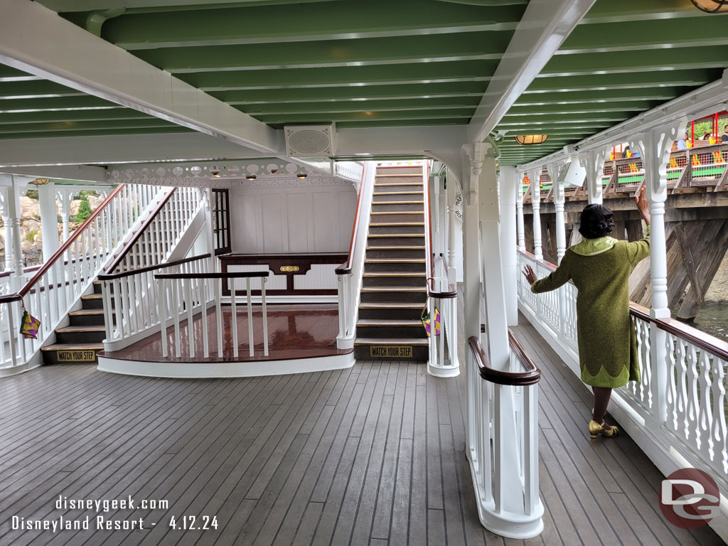 The cruise was not crowded.  Tiana waving to a passing train.