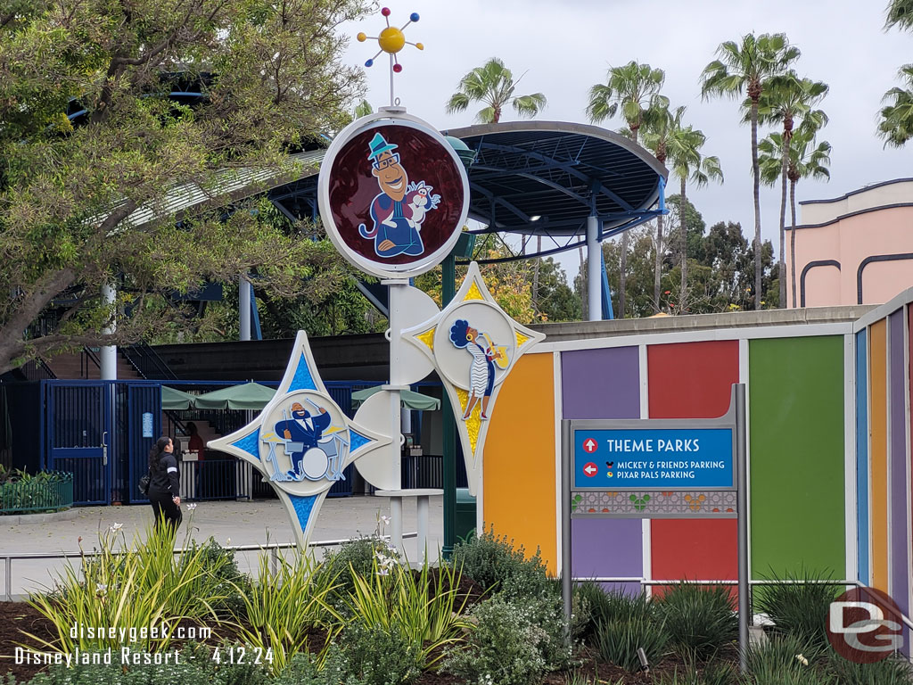 The backside of the Pixar Fest decoration features the same characters.  The sign from this angle.