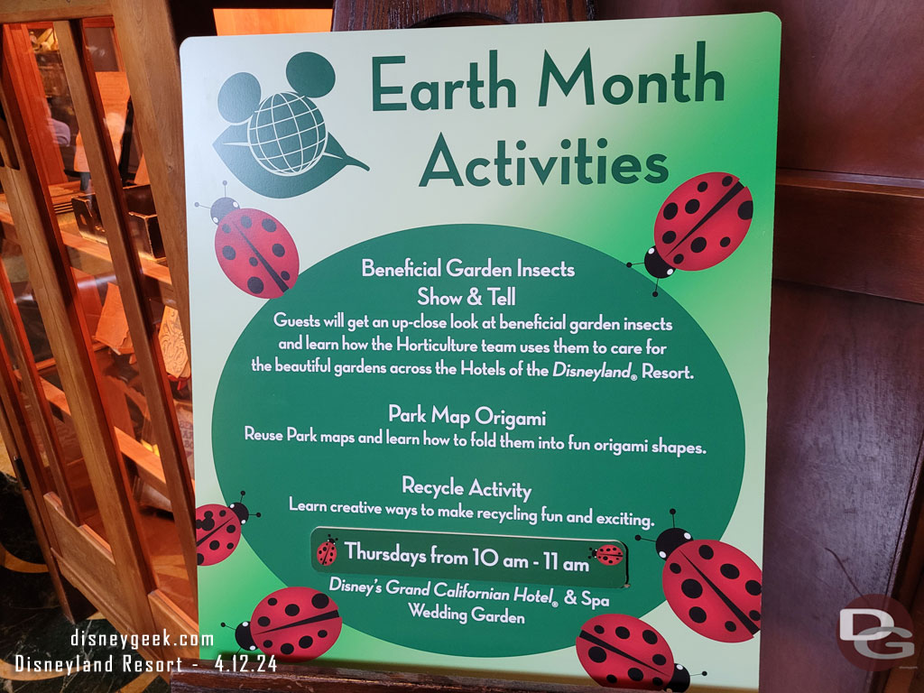 Earth Month activities every Thursday morning at the Grand Californian Hotel.