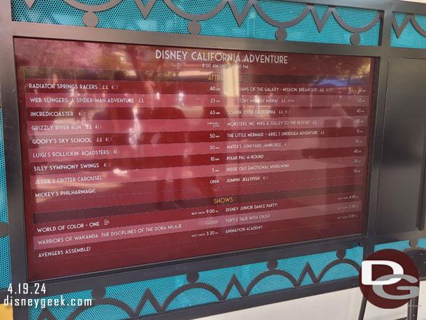 3:03pm - Disney California Adventure Wait Times