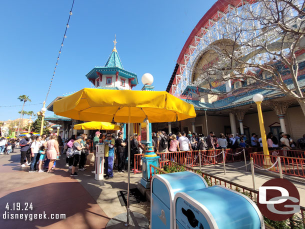 The Toy Story return filled its queue and stretched out along the Pier a ways.  Stand by was posted at 55min but guessing it was longer with the backup