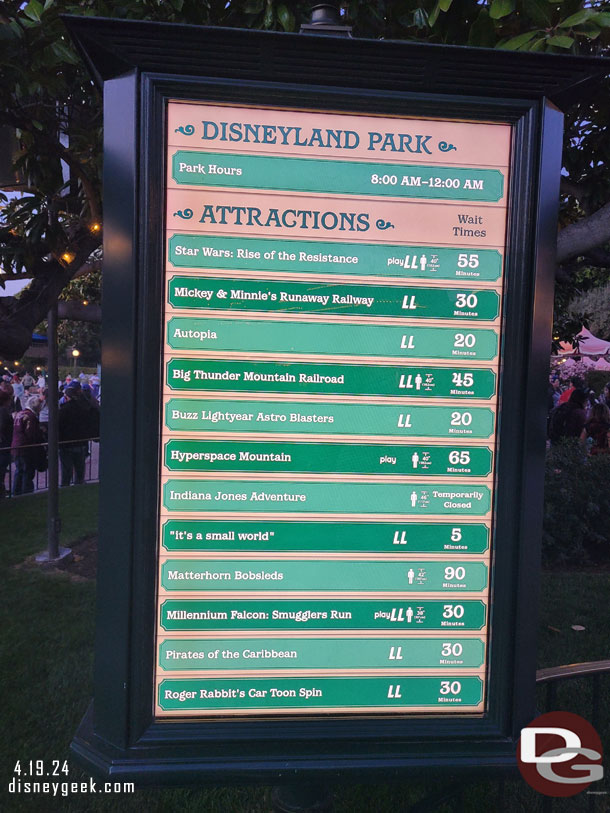 7:37pm - Disneyland Wait Times