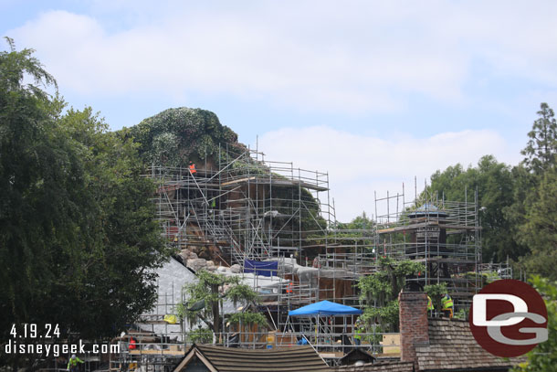 A little further down the river is Tiana's Bayou Adventure.  The trees are taking shape and more details are being added to the mountain.