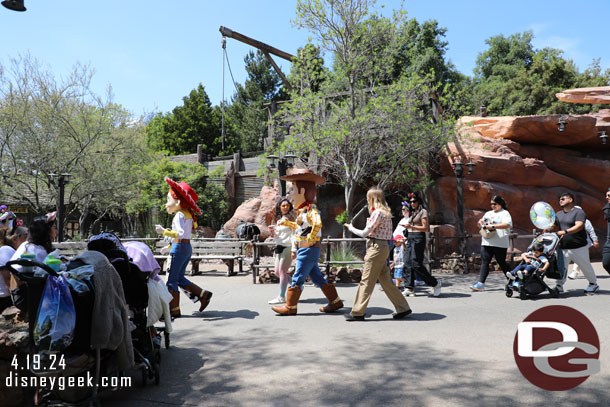 Woody and Jessie walking along the Big Thunder Trail