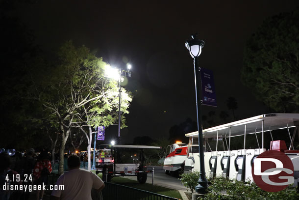 9:57pm - Going to board a tram. Noticed the temporary lights were on this evening.