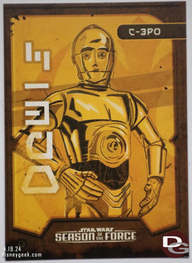 The second card is C-3PO for the Seek and Find Game.