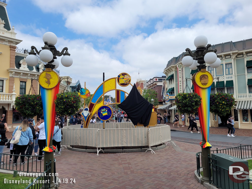 A large Pixar Fest prop is being installed in Town Square