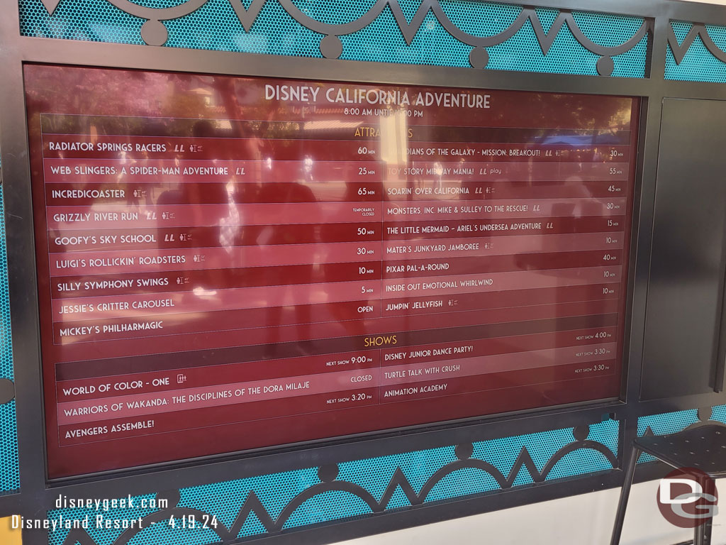 3:03pm - Disney California Adventure Wait Times