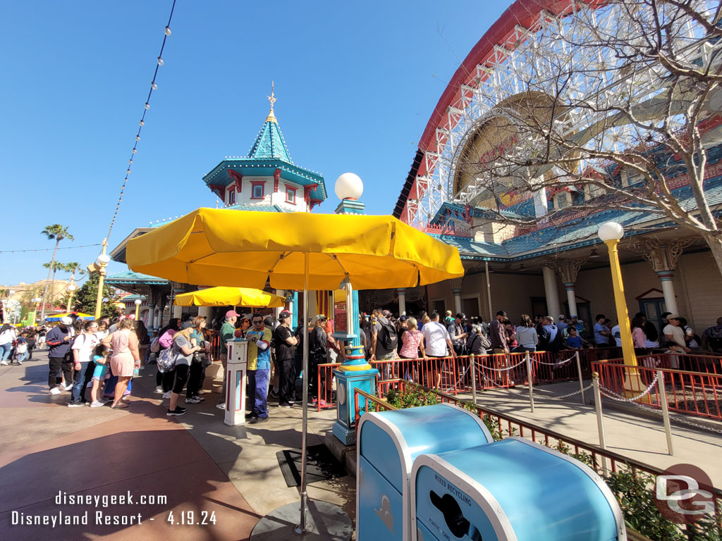 The Toy Story return filled its queue and stretched out along the Pier a ways.  Stand by was posted at 55min but guessing it was longer with the backup