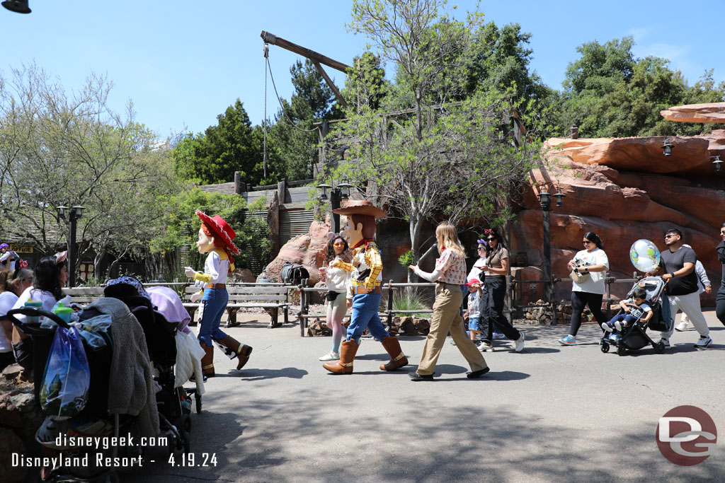 Woody and Jessie walking along the Big Thunder Trail