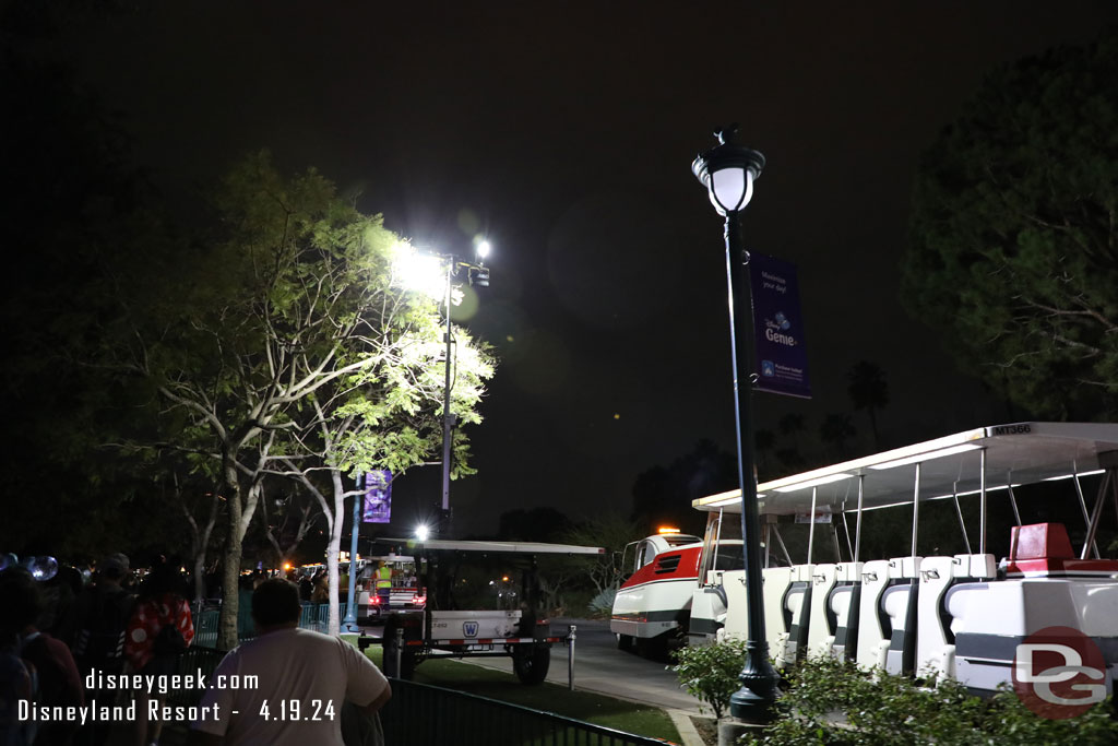 9:57pm - Going to board a tram. Noticed the temporary lights were on this evening.