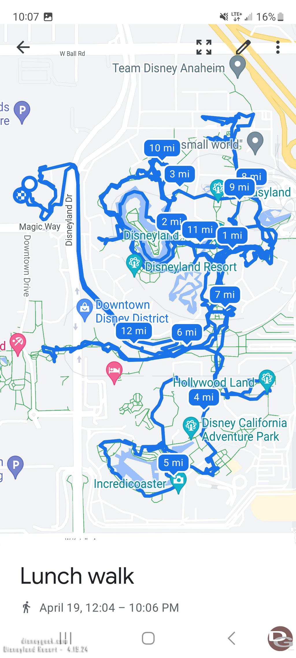 10:07pm - Back at the car.  Here is my path for the day.  22 min from fireworks ending until I reached my car.