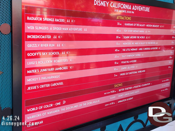 2:38pm - Disney California Adventure wait times