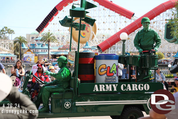 The Green Army men drove down the parade route, turned around by the Little Mermaid then drove the other way.