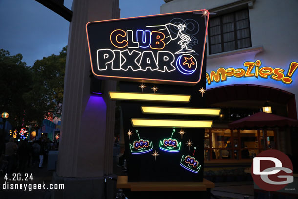 Club Pixar Takes place in Hollywood Land from 4:30pm to 8:30pm.  Time for a walk through after dark.