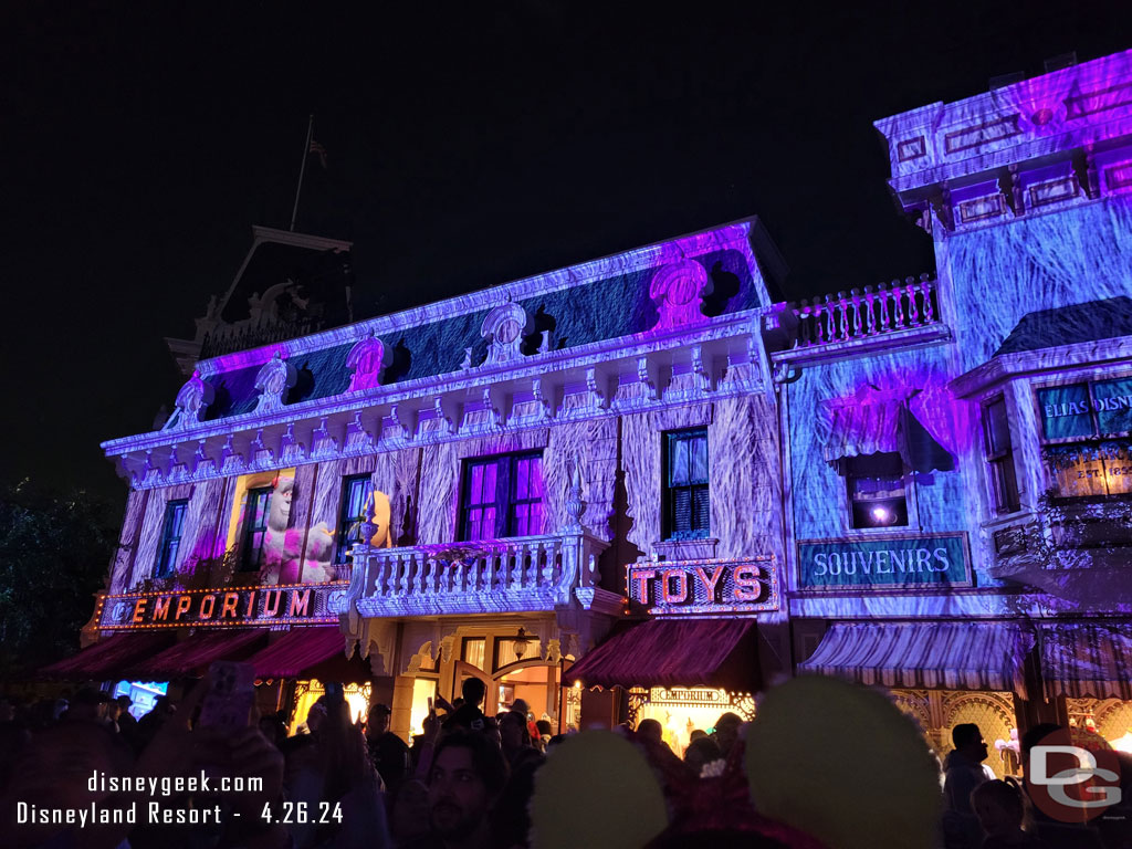 About 5 minutes before showtime they announced no fireworks due to the wind.  So here is a look at some of the projections during Together Forever – A Pixar Nighttime Spectacular @ Disneyland