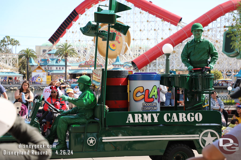 The Green Army men drove down the parade route, turned around by the Little Mermaid then drove the other way.