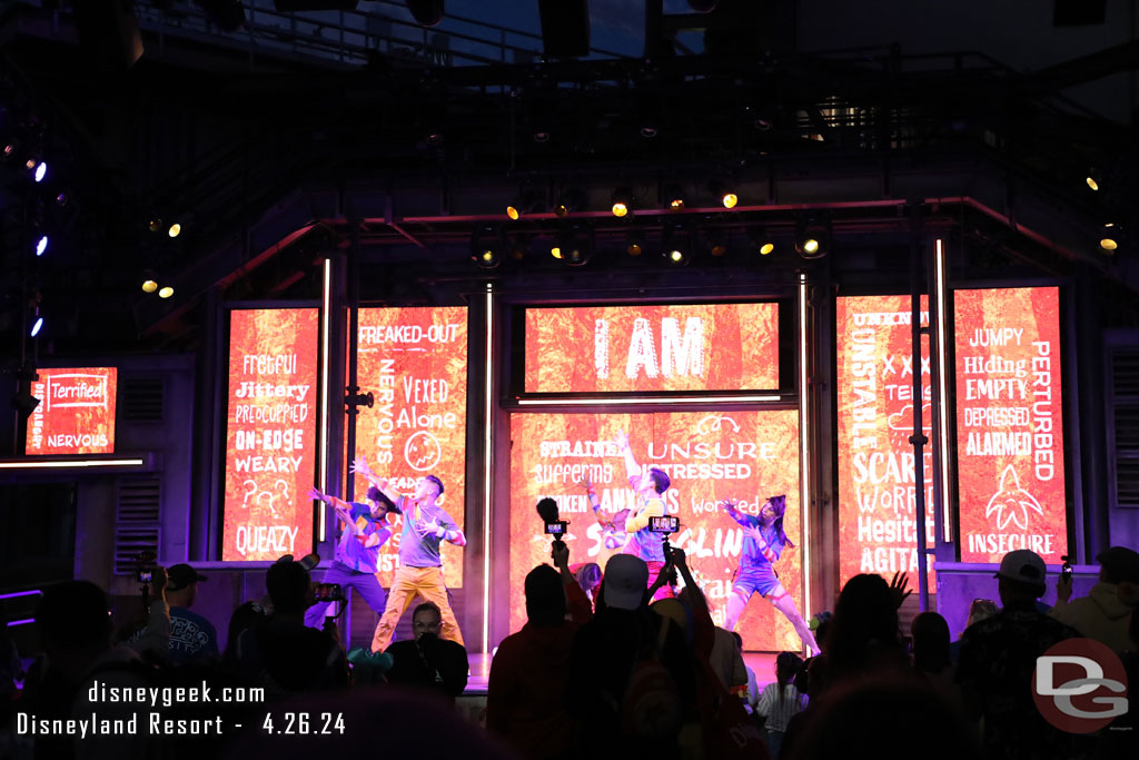 The stage features dancers throughout the evening