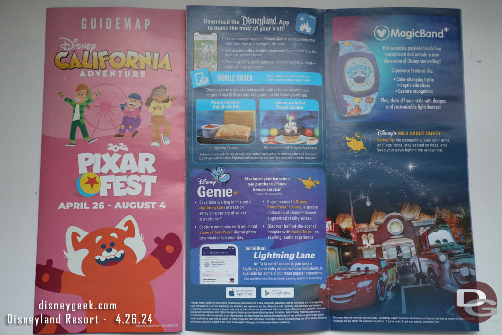 Pixar Fest is featured on the Disney California Adventure Guidemap