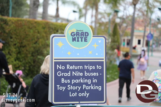 It is Grad Nite season. This year the buses drop off at Mickey and Friends and pick up at Toy Story.