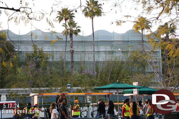 Indiana Jones show building renovation on the side facing the tram stop